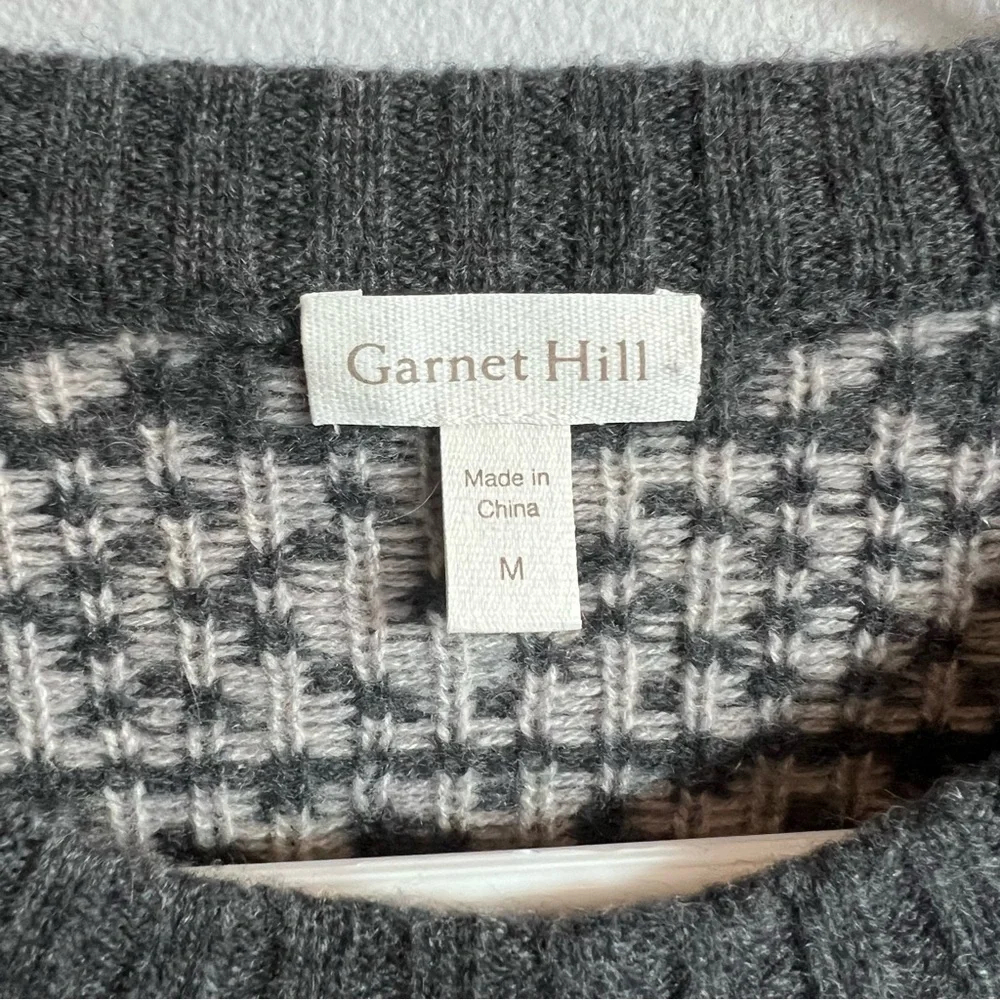 Garnet Hill Men's Washable Cashmere Jacquard Sweater‎ M Gray Fair Isle